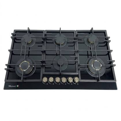 طباخ غاز ميلانو بلت إن 90 سم زجاج أسود – ست مشاعل ID-6002G-BS