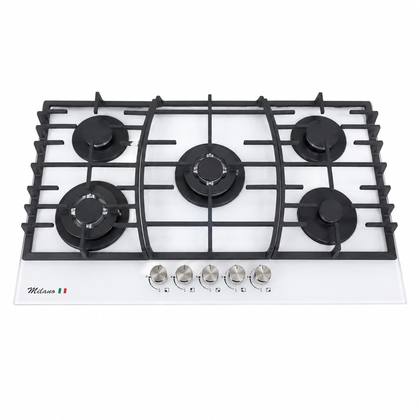 طباخ غاز ميلانو بلت إن 90 سم زجاج أبيض – خمس عيون ID-G-5050W